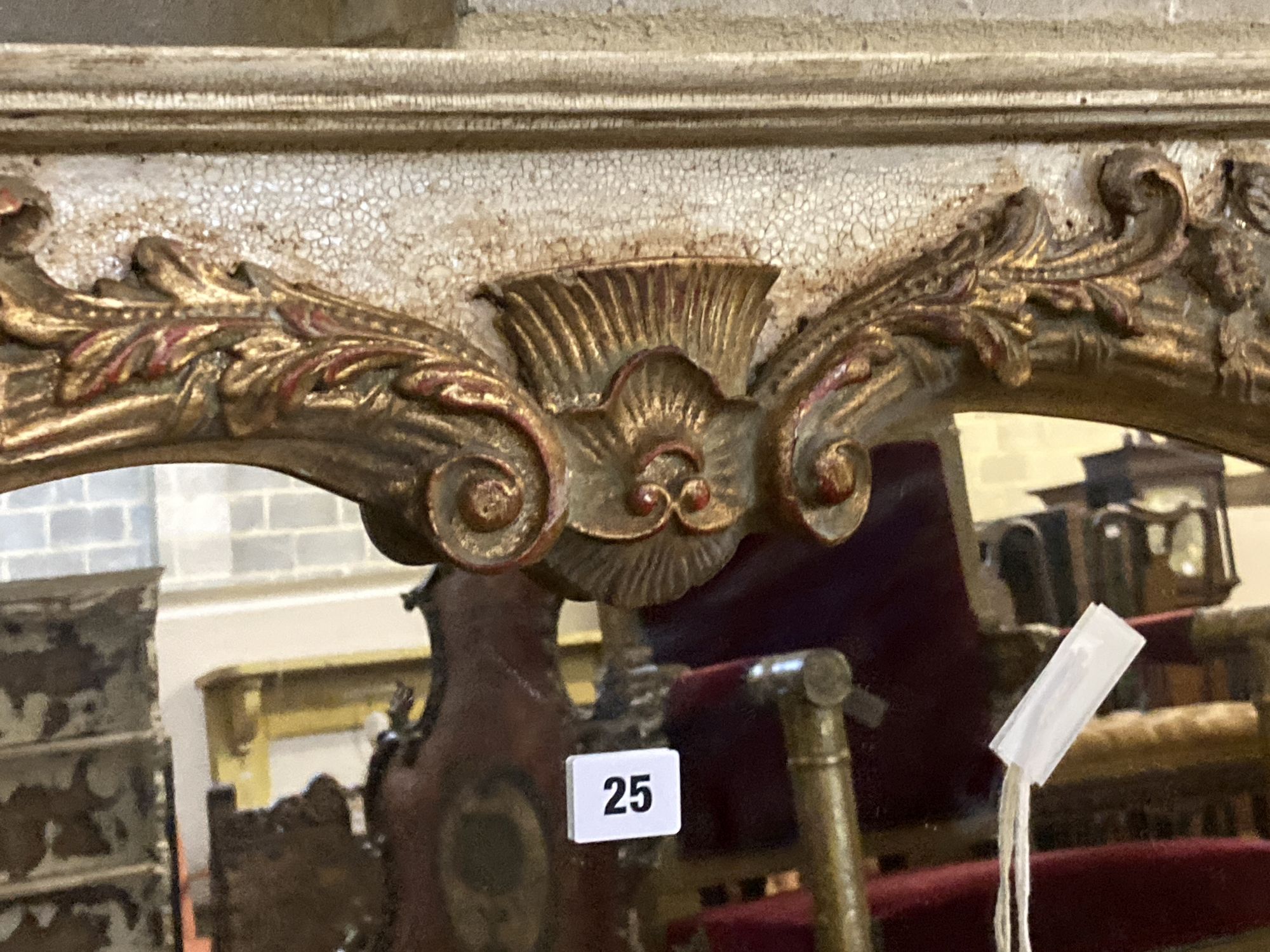 A painted wood and gesso twin plate overmantel mirror, width 114cm height 159cm